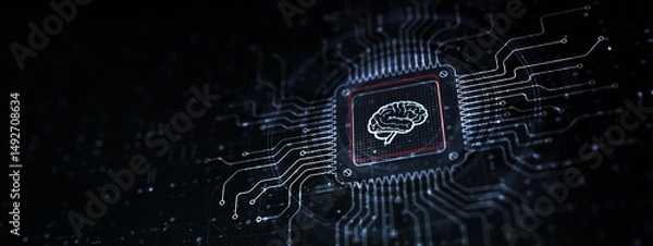 Fototapeta AI Transforming Industries Illustrated on a Processor Touched by a Human Hand.