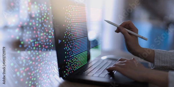 Fototapeta Data Clustering Visualization on Digital Tablet Interface in Machine Learning Concept.