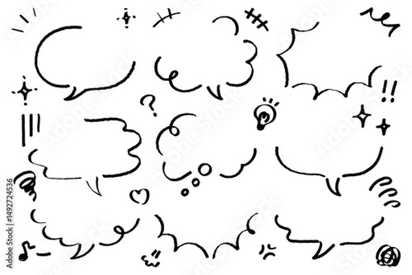 Fototapeta 手書きの吹き出しと漫符のセット＿線