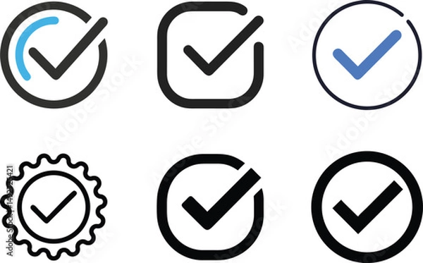 Obraz Check Mark Icon Set For Task Management, Quality Assurance, And User Interface Design
