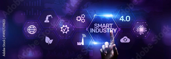 Fototapeta Smart industry 4.0 innovation automation manufacturing technology concept.