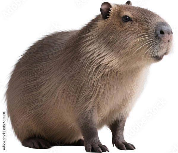 Obraz This charming capybara meets your gaze with a sense of calm and connection showing trust and curiosity in its warm forward-facing expression and fluffy fur detail