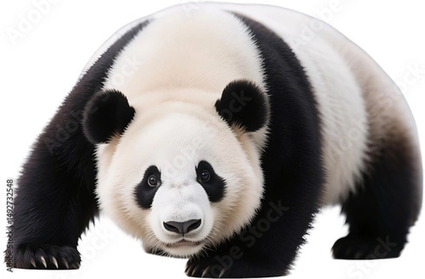 Fototapeta A full-body view of a huge panda with a calm yet focused stare as it stands steadily on all four legs showing its solid build and grounded presence