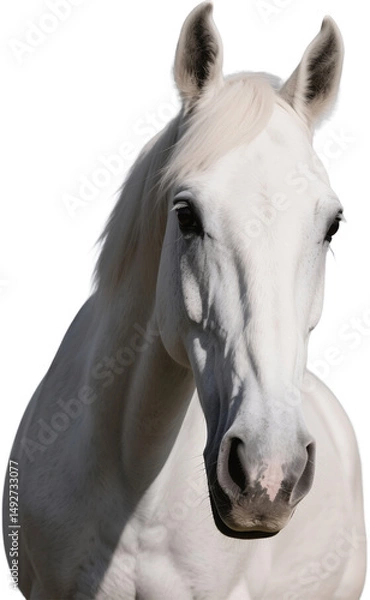 Fototapeta A serene close up of a white horse shows its soulful eyes and wispy mane with details that reflect grace, nobility, and quiet strength