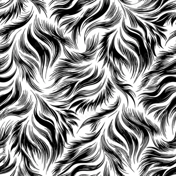 Fototapeta Elegant Seamless Black and White Feather Line Art Pattern
