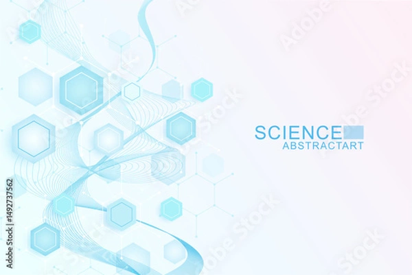Obraz Health care abstract background with hexagons, lines and dots. Medical innovation banner template concept. Biology and pharmaceutical technology background. Vector illustration.