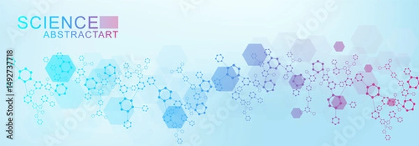 Obraz Health care abstract background with hexagons, lines and dots. Medical innovation banner template concept. Biology and pharmaceutical technology background. Vector illustration.