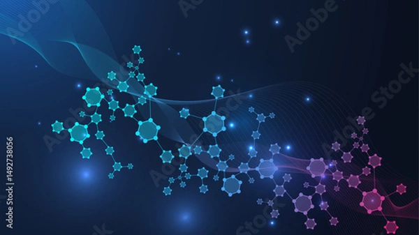Obraz Modern health care abstract background with lines, dots and hexagons. Medical innovation banner template concept. Vector illustration.