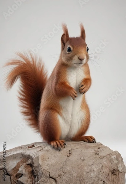 Fototapeta Red squirrel posed against pure white backdrop, high resolution, white background