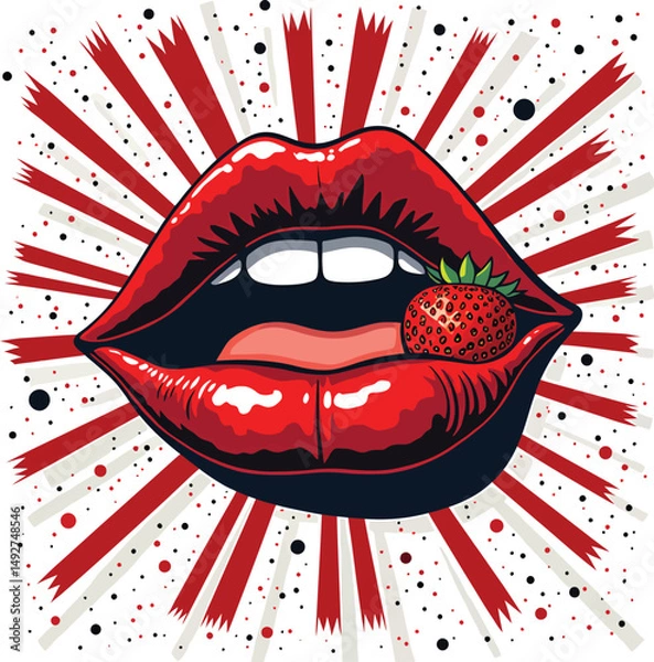 Obraz Red lips strawberry illustration vector art print design graphic template for posters and banners images