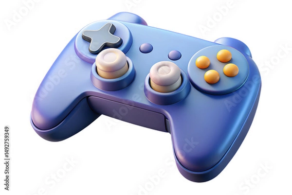 Fototapeta Realistic black console game controller. 3d rendering isolated on white background. Cartoon plastic style icon
