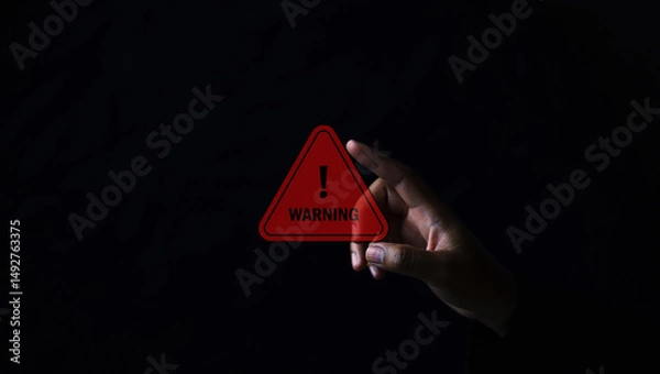 Fototapeta Warning signal alert unknown location digital content dark environment close-up view safety awareness