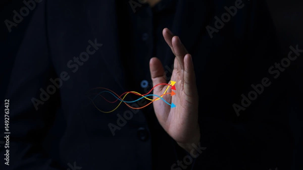 Fototapeta Gesture of communication hand movements studio image dark background close-up expression conveying emotion