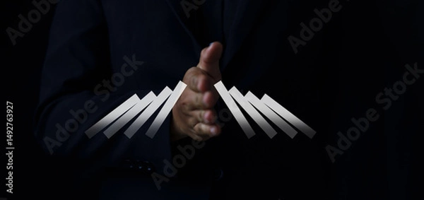 Fototapeta Clapping hands gesture studio setting digital art dark environment, protection of the business from the economic crisis.
