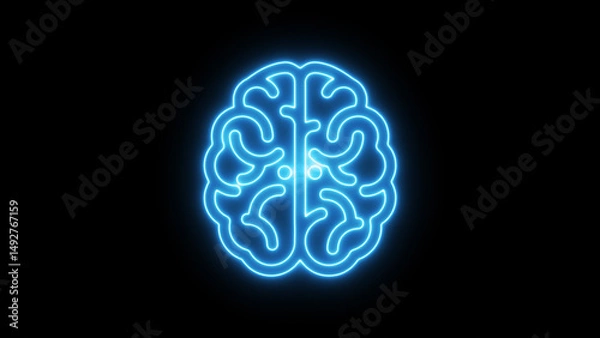Fototapeta Glowing neon Brainstorm icon isolated on black background