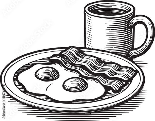 Fototapeta breakfast eggs and bacon coffee vector illustration