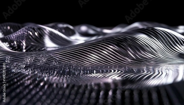 Obraz Iridescent Mercury Ripple, A sleek abstract background with iridescent mercury ripples in silver and violet, 