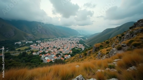 Fototapeta High-quality photo of Garajonay in Spain, shot from above during midday with cloudy weather.