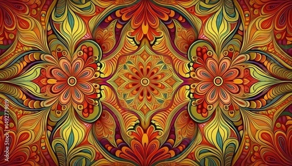 Fototapeta Abstract Folk Ornaments Seamless Pattern Bandana Vibrant Geometric Design Exuding Rich Cultural Influences and EyeCatching Textures