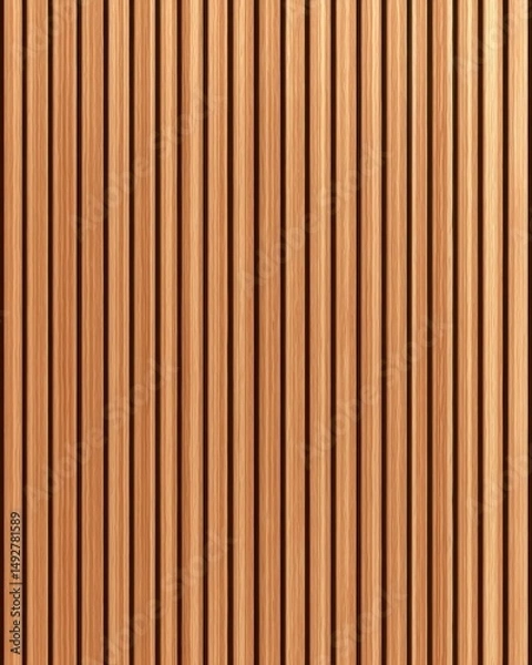 Fototapeta Wood wall paneling in vertical slats showing natural grain and texture for interior design close up full frame