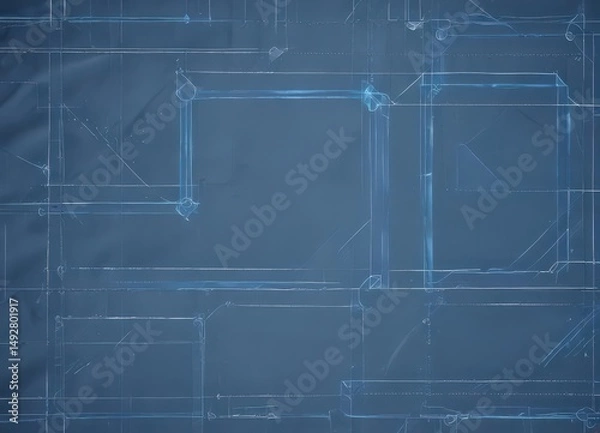 Fototapeta Abstract blueprint background, geometric shapes and lines in shades of blue , construction, water, schematic