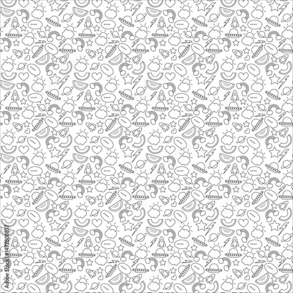 Fototapeta Seamless Space and Weather Doodle Pattern – Cute Hand-Drawn Vector Background