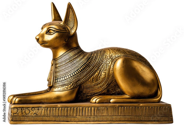 Fototapeta Golden statue of Egyptian cat on transparent background