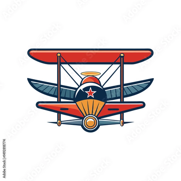 Fototapeta Flat and Minimal a vintage biplane icon vector illustration isolated on white background