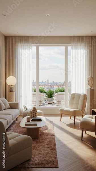 Fototapeta Sunlight Streaming Through Stained Glass Windows in Grand Interior