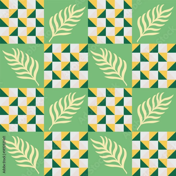 Fototapeta Summer  seamless pattern tropical checkered leaves modern vector summer  geometric print for wallpaper, textile design , repeat background .
