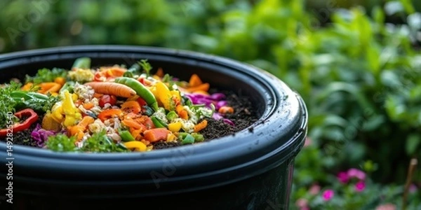 Obraz Vibrant Vegetable Compost Bin in Lush Garden