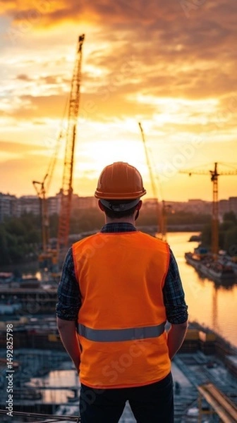 Obraz Construction Worker at Sunset