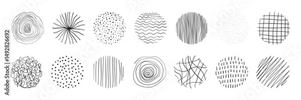 Fototapeta Hand drawn circle textures set. Vector abstract sketch creative organic design elements