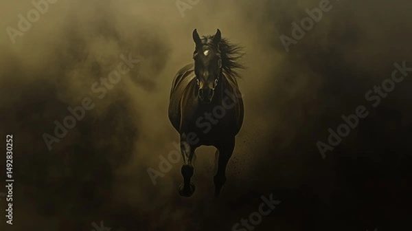 Obraz Majestic Dark Stallion Running Through Dust