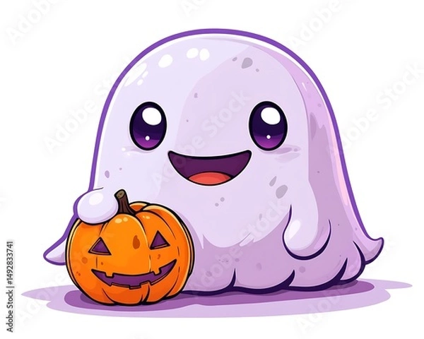 Fototapeta Cute ghost with pumpkin
