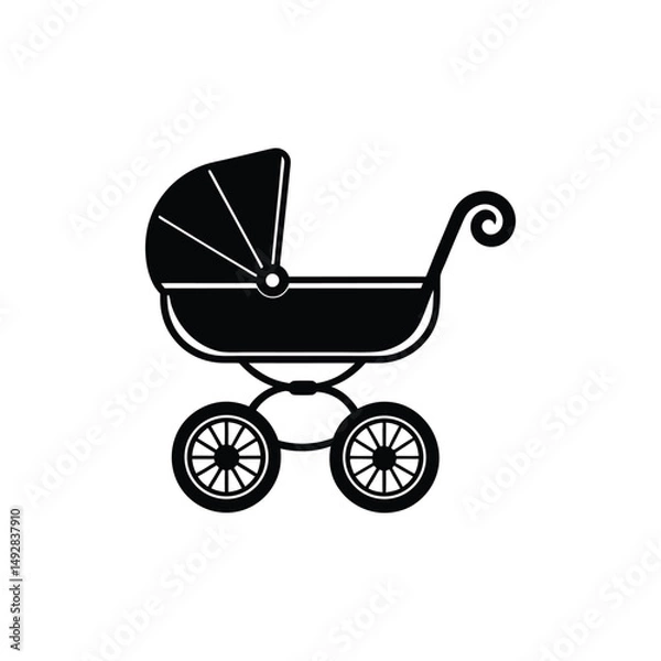 Fototapeta Flat and Minimal Baby carriage logo vector illustration isolated on white background