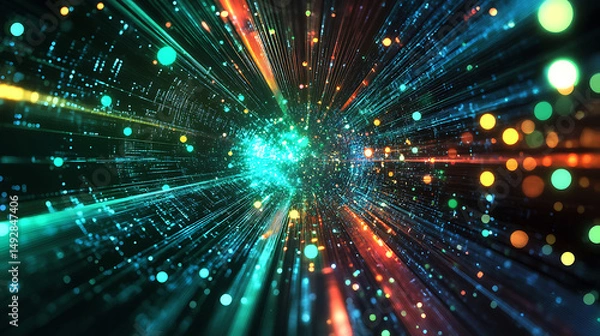 Fototapeta Abstract Digital Tunnel Vibrant Light Rays Colorful Data Stream Futuristic Technology Background red