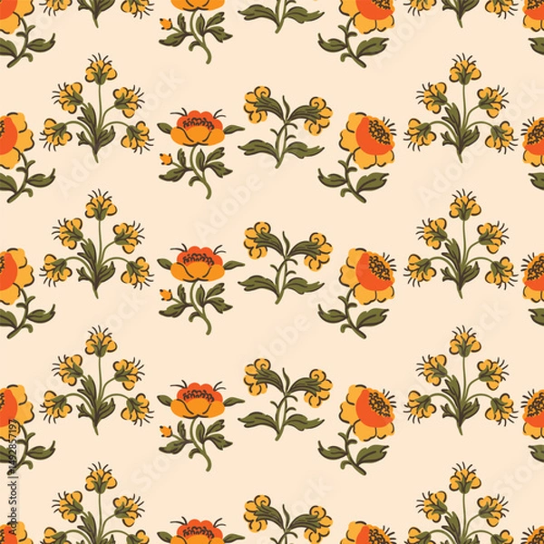Fototapeta Coquette rustic floral seamless pattern, background for fabric, wallpaper, wrapping, clothes