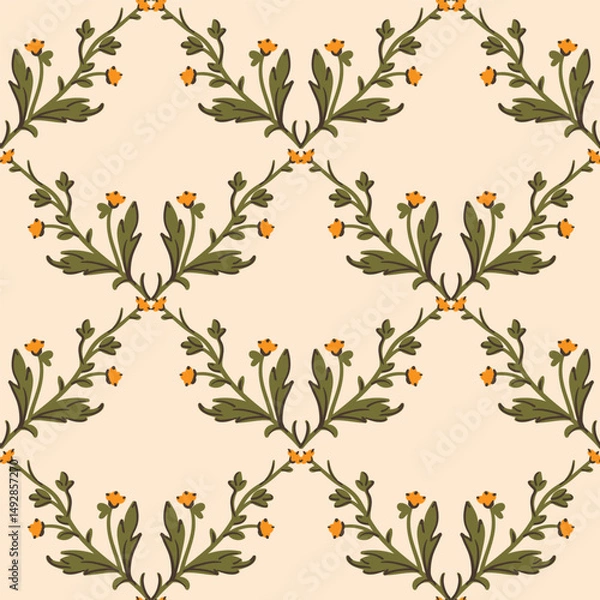 Fototapeta Coquette trellis floral seamless pattern, checkered background fabric, wallpaper, wrapping, clothes