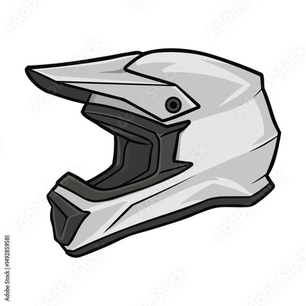 Fototapeta Clean and modern illustration of a white motocross or dirt bike helmet with a visor and open face design.