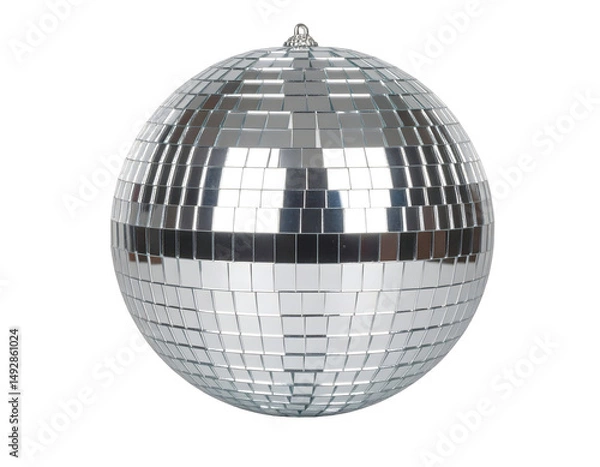 Obraz Perfect sphere, composed of many small, mirrored squares, creating a reflective and glossy surface.  The design is clearly a disco ball.