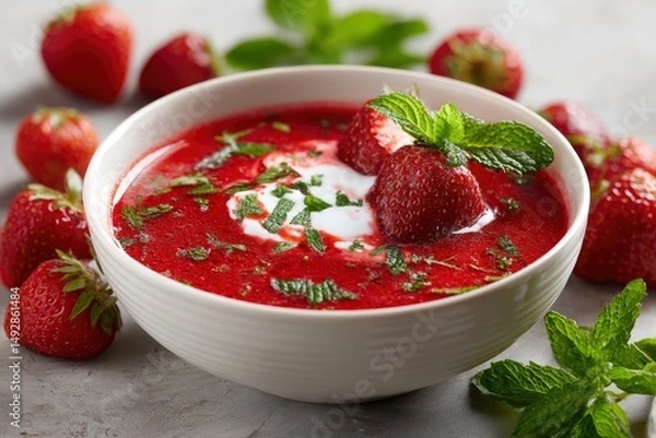 Obraz Refreshing Strawberry Soup: A Creamy, Cool Summer Delight
