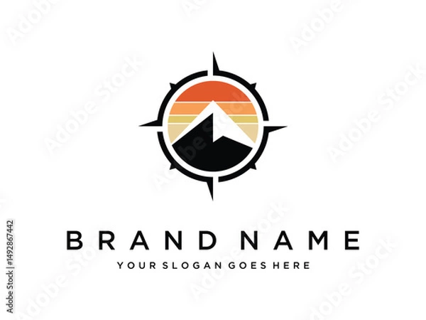 Obraz mountain image logo design with compass vector illustration