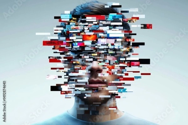 Fototapeta The chaos of media overload: Understanding the impact of advertising and fake news.
