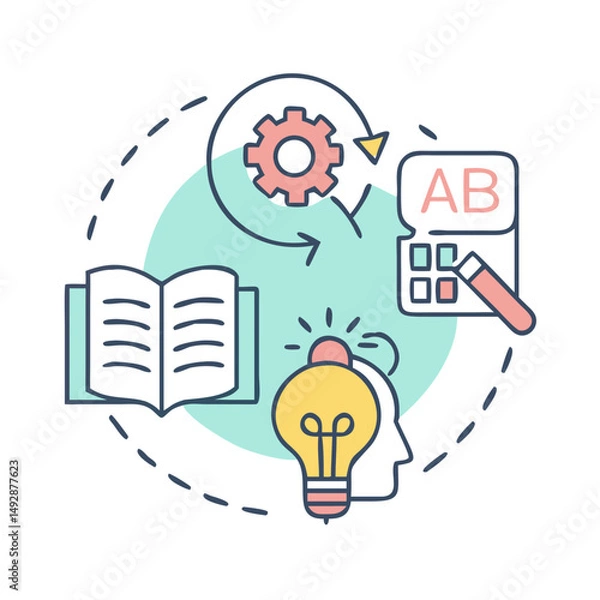 Fototapeta Abstract Learning Process Icon with Gear and Lightbulb