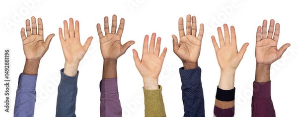 Fototapeta Hands up isolated on white or transparent background