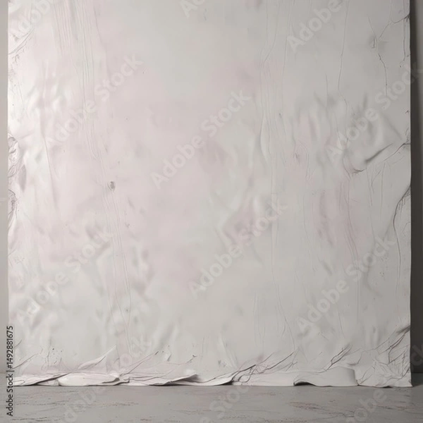 Fototapeta Worn white poster, heavily creased and showing signs of age, with visible wrinkles and creases ,  design element,  paper,  worn-out