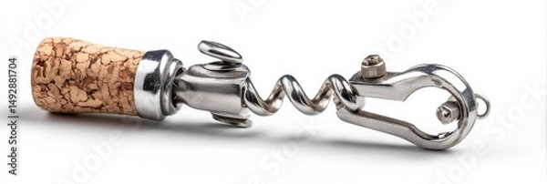Fototapeta Sleek silver corkscrew with a unique, compact design. Perfect for wine enthusiasts on the go!