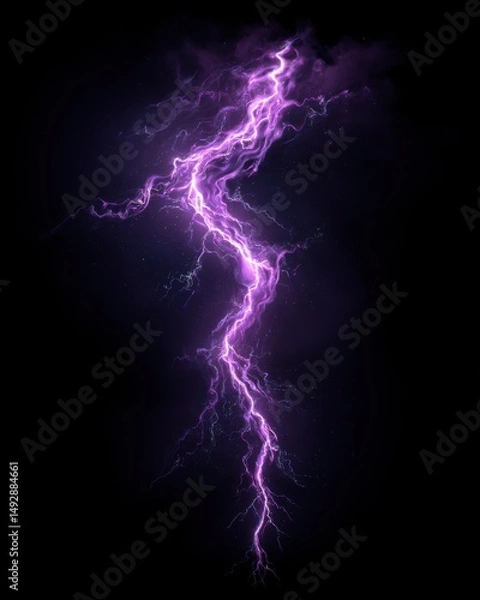 Obraz Dramatic purple lightning strike on black background digital illustration energy discharge power surge storm weather