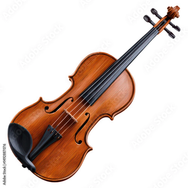 Fototapeta Elegant Wooden Violin with Smooth Curves and Polished Finish, isolated on transparent background.